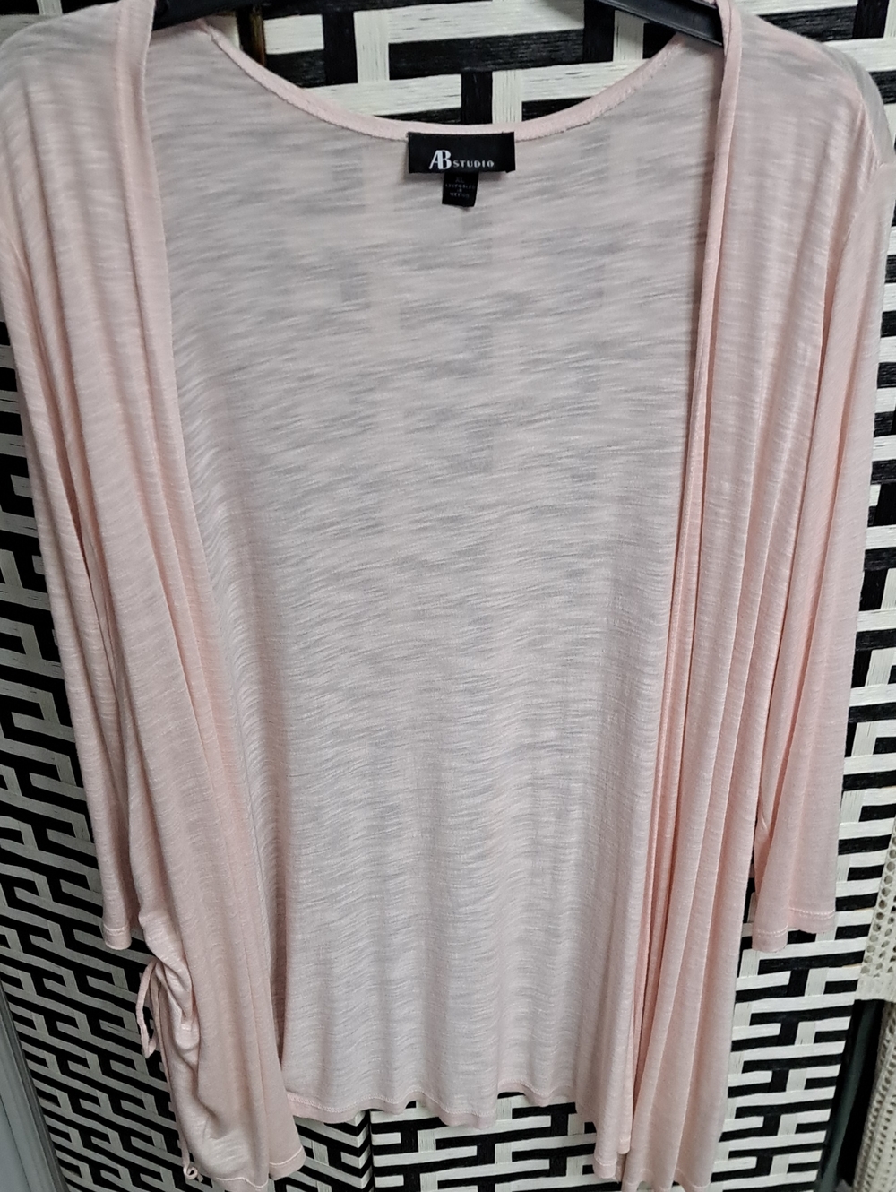 AB Studio Light Blush Open-Front Draped Cardigan